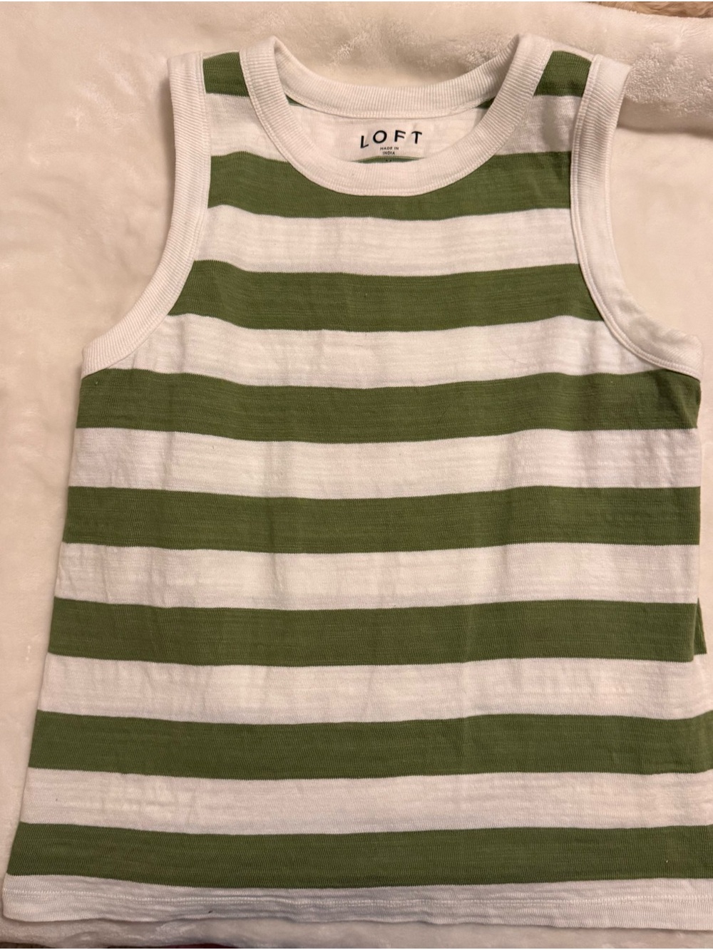 LOFT Green and White Striped Women’s Tank Top